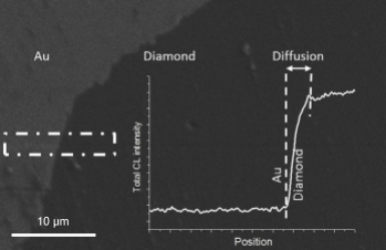 SE image and profile of an Au-diamond interface, HR linescans allow to study some electrical properties (like charge carriers diffusion length) in the transitions.